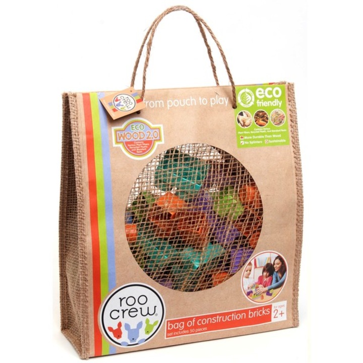 Roo Crew ECO: Építőkocka szett tárolózsákban, 50 db-os