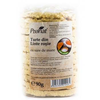 Turte din linte rosie cu sare de mare, 90 g,Pronat Turte din linte rosie cu sare de mare, 90 g,Pronat