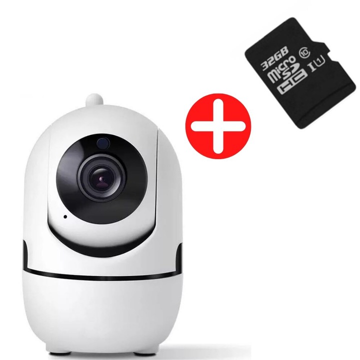 Wi-Fi камера за видеонаблюдение UKC CSD-Z288, Нощно виждане + Карта памет 32гб, бяла