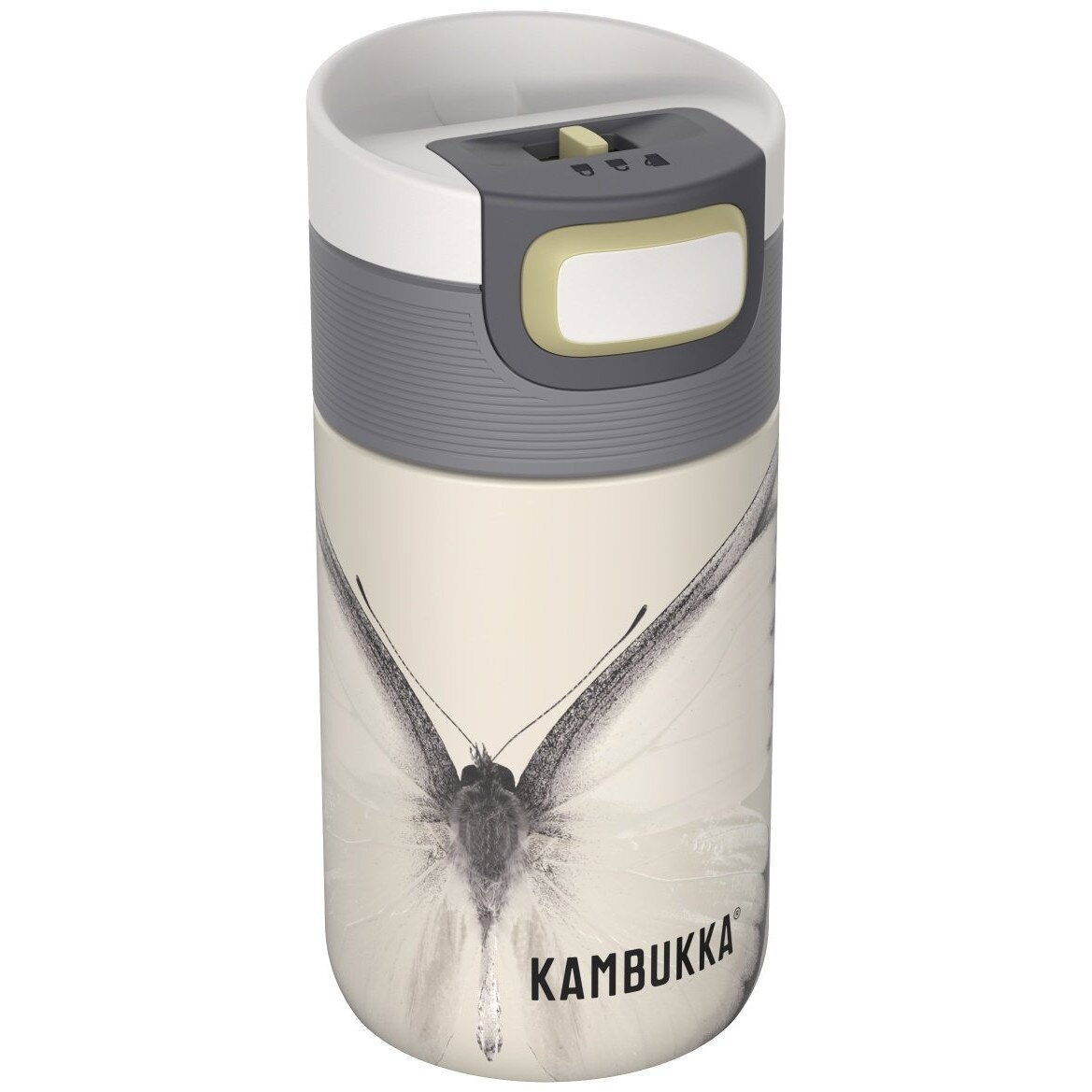 Cana termos Kambukka Etna cu capac 3 in 1 Snapclean, inox, 300ml, Yellow Butterfly