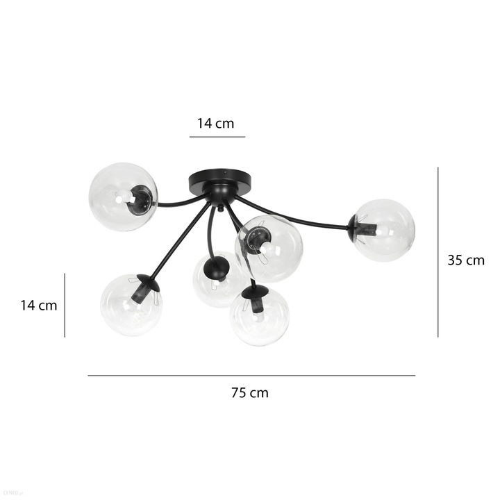 Плафон Emibig Bamba, 6x40w E14, Черен/прозрачен