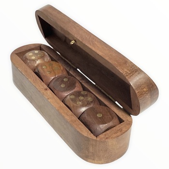 Set zaruri, cutie palisandru, 13x3.5 cm, 5 buc Set zaruri, cutie palisandru, 13x3.5 cm, 5 buc