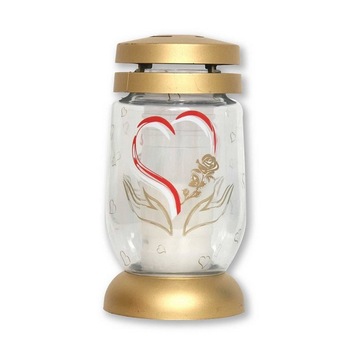 Candela sticla DC210 inima cu capac timp de ardere 36h Candela sticla DC210 inima cu capac timp de ardere 36h