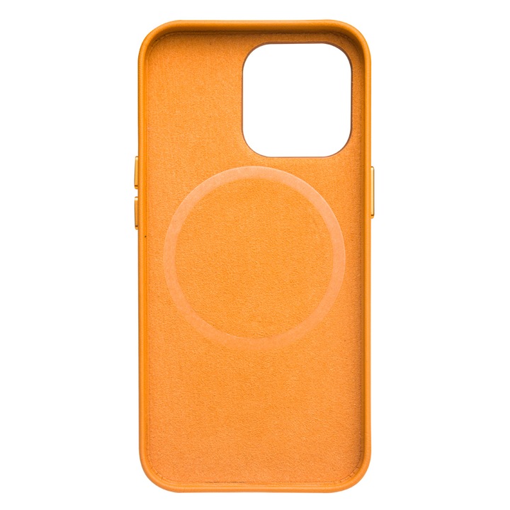 Husa slim pentru iPhone 13 Mini, compatibil MagSafe din piele naturala de vitel, tip back cover, Qialino, Golden brown