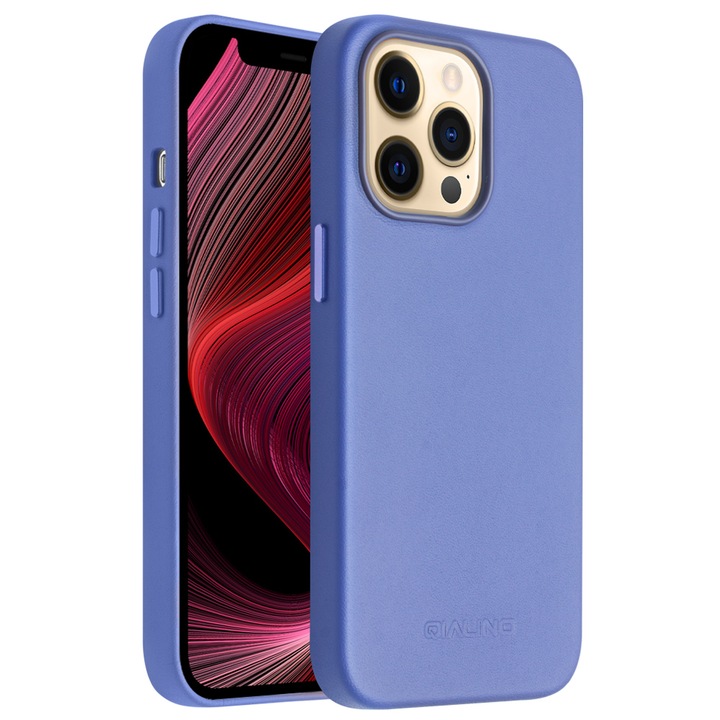 Husa slim pentru iPhone 13 Pro Max, compatibil MagSafe din piele naturala de vitel, tip back cover, Qialino, Wisteria