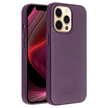 Husa slim pentru iPhone 13 Pro, cu MagSafe din piele naturala de vitel, tip back cover, Qialino, Dark cherry Husa slim pentru iPhone 13 Pro, cu MagSafe din piele naturala de vitel, tip back cover, Qialino, Dark cherry