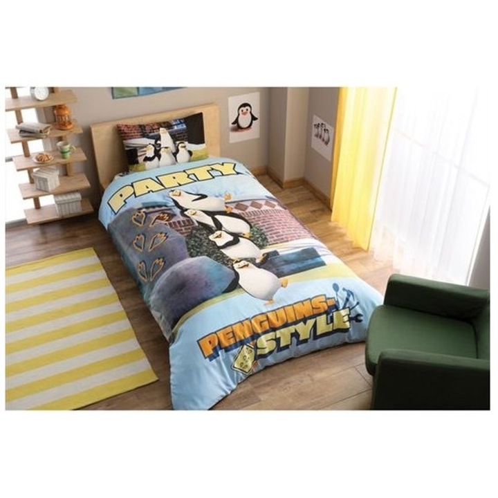 TAC Gyerek ágynemű, 3 részes, Rugalmas lepedő, Disney kollekció, Pingvinek, 100% pamut
