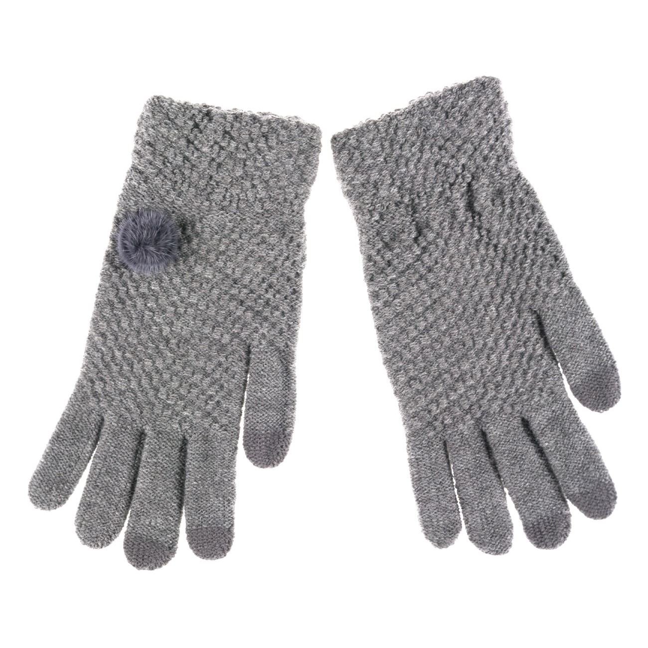 Manusi dama, Zola®, de iarna, gri cu pompom, model relief, marime universala