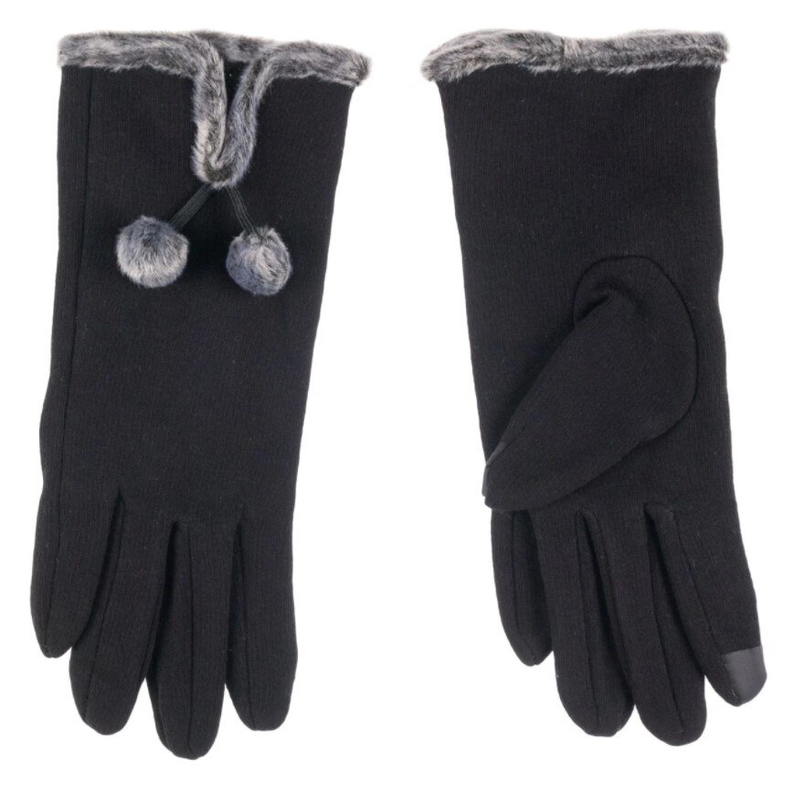 Manusi dama, Zola®, de iarna, negre, calduroase, cu pompom , marime universala
