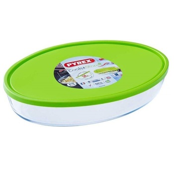 Vas oval cu capac Pyrex, sticla termorezistenta, 35 x 24.5 x 6.5 cm, 3 L Vas oval cu capac Pyrex, sticla termorezistenta, 35 x 24.5 x 6.5 cm, 3 L