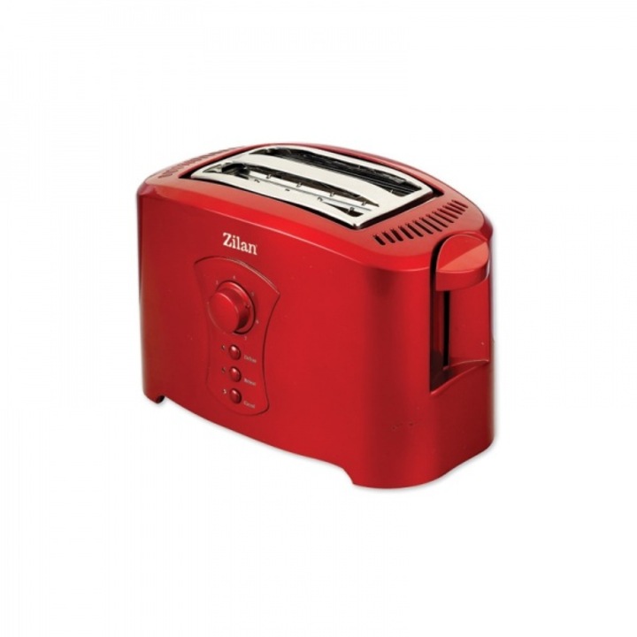 Тостер, 2 филийки хляб, мощност 750 W, неръждаема стомана, 7 нива на пържене, механичен контролен панел, подвижна тава за трохи, червен