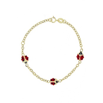 Bratara copii aur 14 k cu gargarite rosii Bratara copii aur 14 k cu gargarite rosii