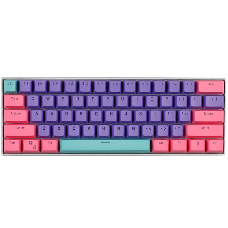Kit butoane Royal Kludge PBT Double-Shot Keycaps, 61 taste, translucide, switch compatibile Cherry MX, layout US, Mov/roz/verde, KC-7