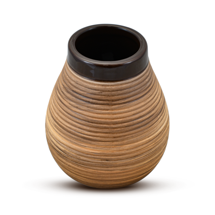 Cana Pentru Yerba Mate, Cebador, Ceramica, 350 ml, Culoare Miediu, Textura Striata, Constructie Solida, Suprafata Glazurata, Calitate Superioara