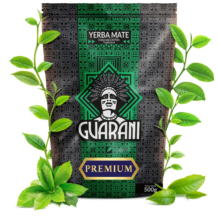 Yerba Mate Tea, Guarani, Premium, Paraguayi Füstölt, Energizáló Tartalmaz port és ágacskákat, Tökéletes Melegen és Hidegen Fogyasztva, 500g