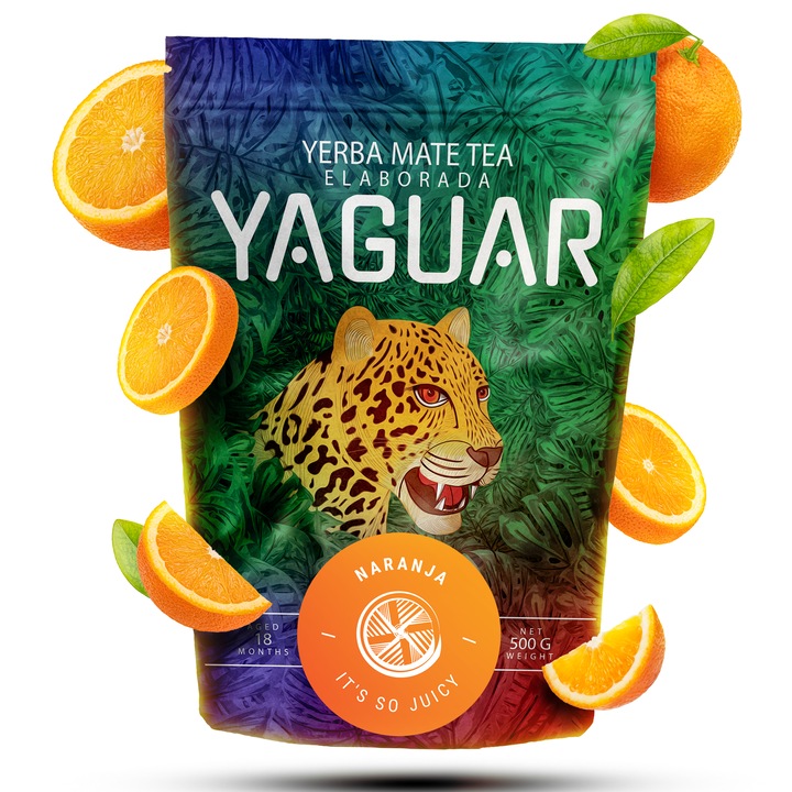 Yerba Mate Tea, Yaguar, Naranja, Narancs, Levegőn Szárított, 500g