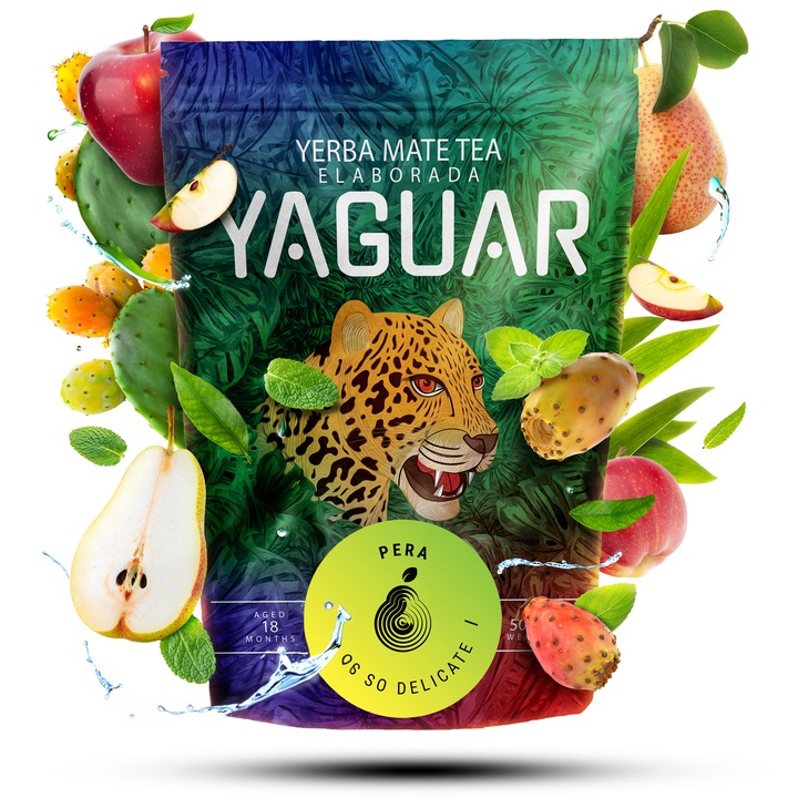 Yerba Mate Tea, Yaguar, Pera, Alma, Enyhe és Aromás, Ideális Kezdőknek, Természetes Stimuláció, Brazília, 500g