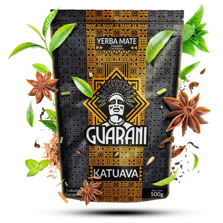 Yerba Mate Tea, Guarani Katuava, Paraguayi Füstölt, Energizáló Tartalmaz port és ágacskákat, Tökéletes Melegen és Hidegen Fogyasztva, 500g