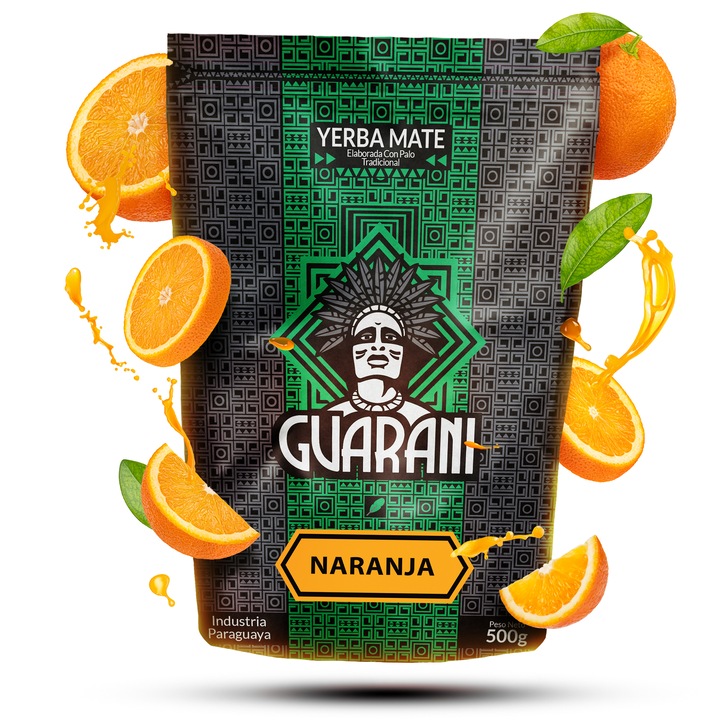 Yerba Mate Tea, Guarani, Naranja, Paraguayi Füstölt, Energizáló Tartalmaz port és ágacskákat, Tökéletes Melegen és Hidegen Fogyasztva, 500g