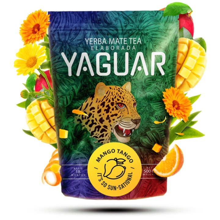Yerba Mate Tea, Yaguar, Mango Tango, Enyhe és Aromás, Ideális Kezdőknek, Természetes Stimuláció, Brazília, 500g
