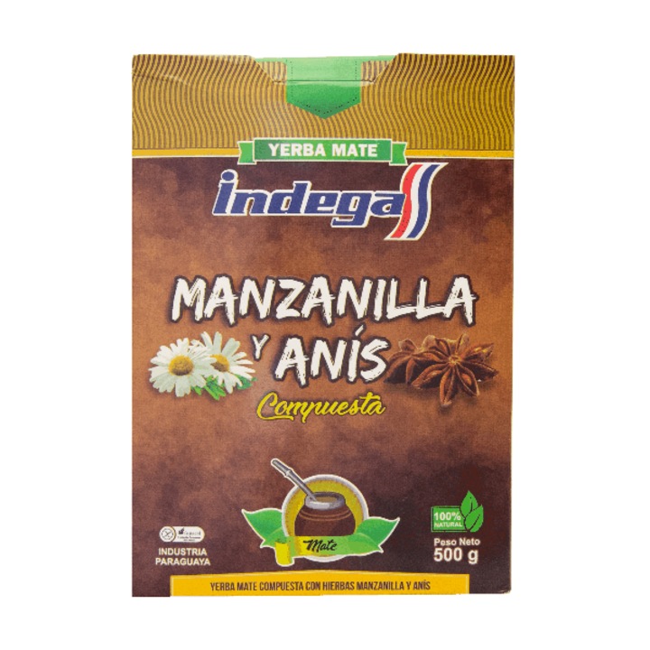 Yerba Mate Tea, Indega, Manzanilla y Anis, Orvosi székfű, Ánizs, 0.5 kg
