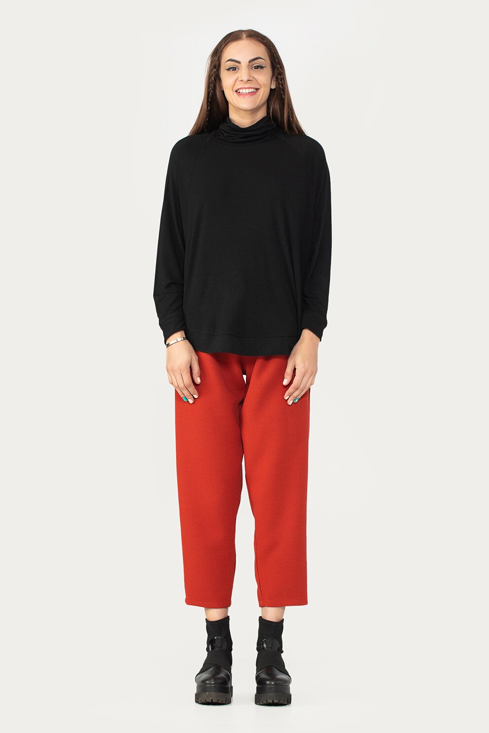 Antonia M, Pantaloni crop cu talie inalta, Rosu caramiziu