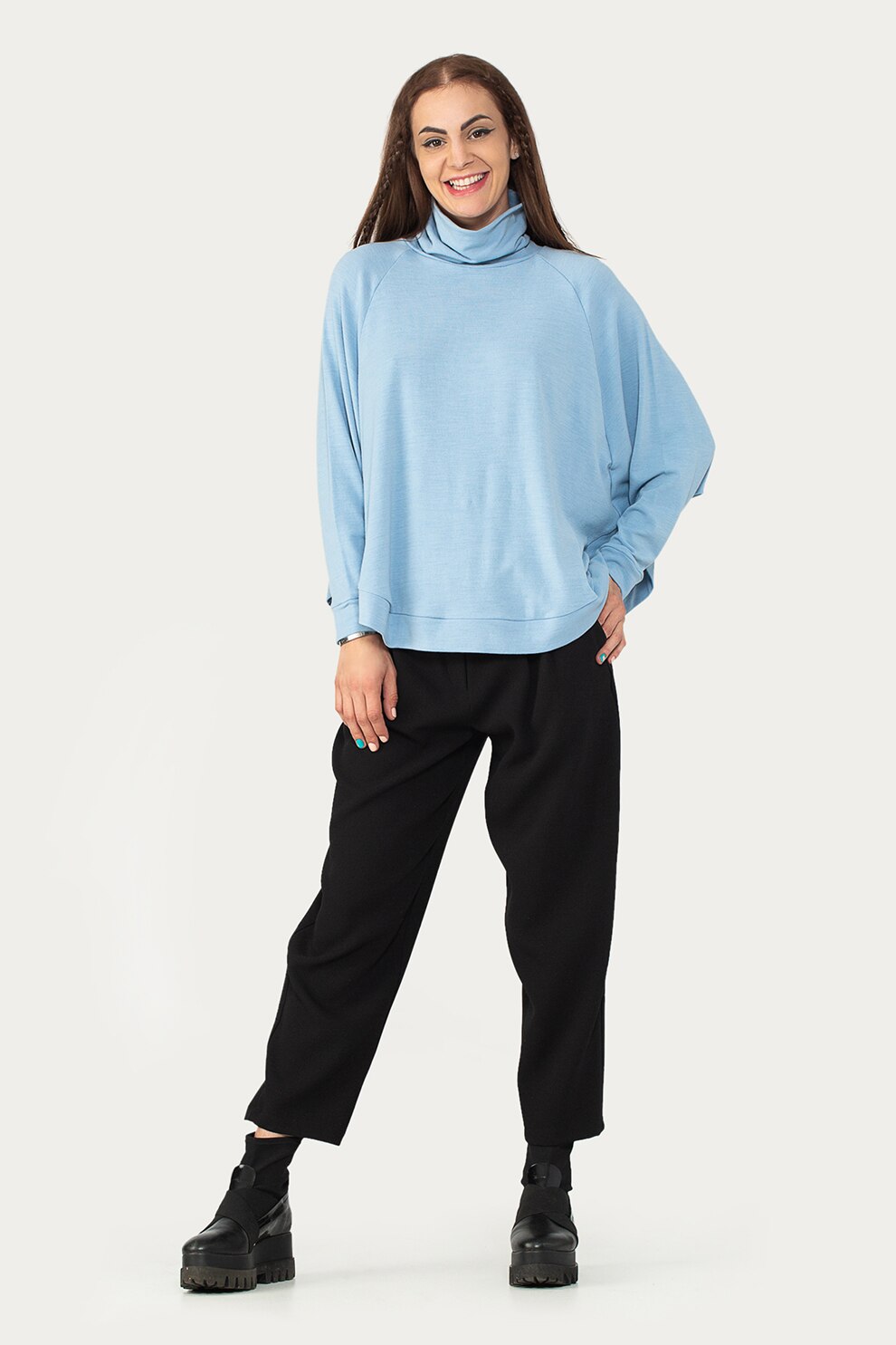 Antonia M, Pantaloni crop cu talie inalta, Negru