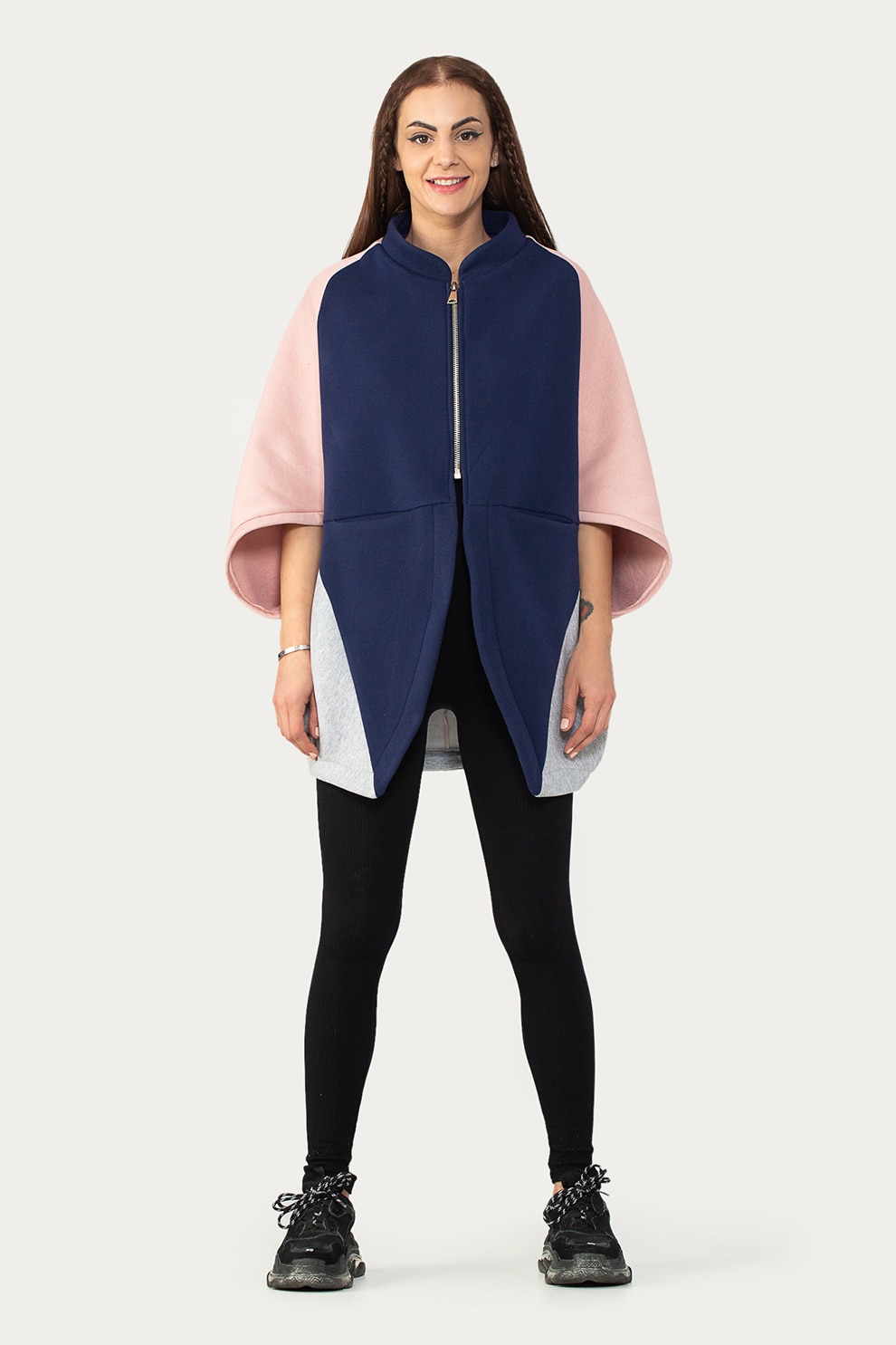 Antonia M, Jacheta lejera cu model colorblock, Bleumarin/gri/roz piersica