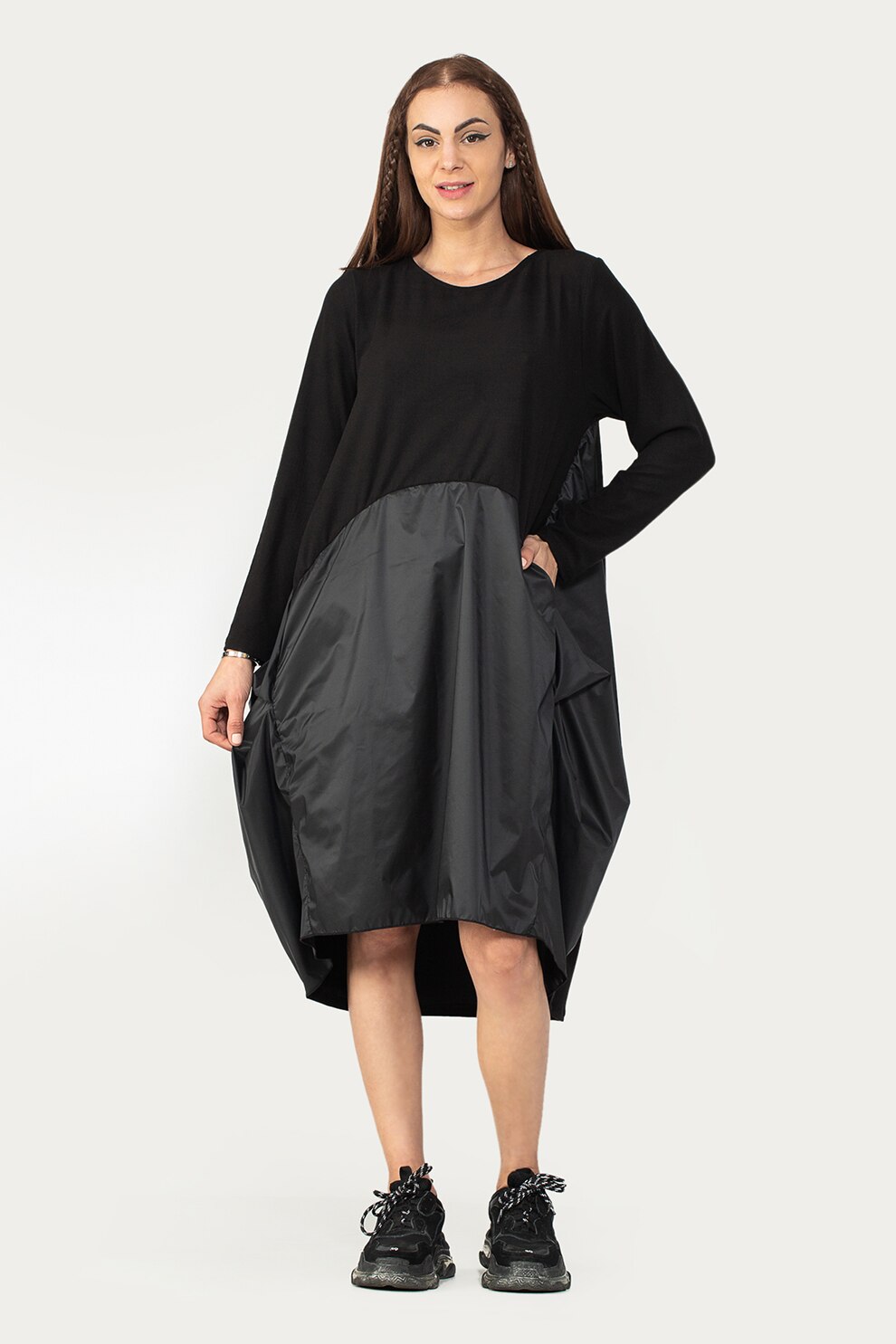 Antonia M, Rochie midi lejera cu aspect contrastant, Negru