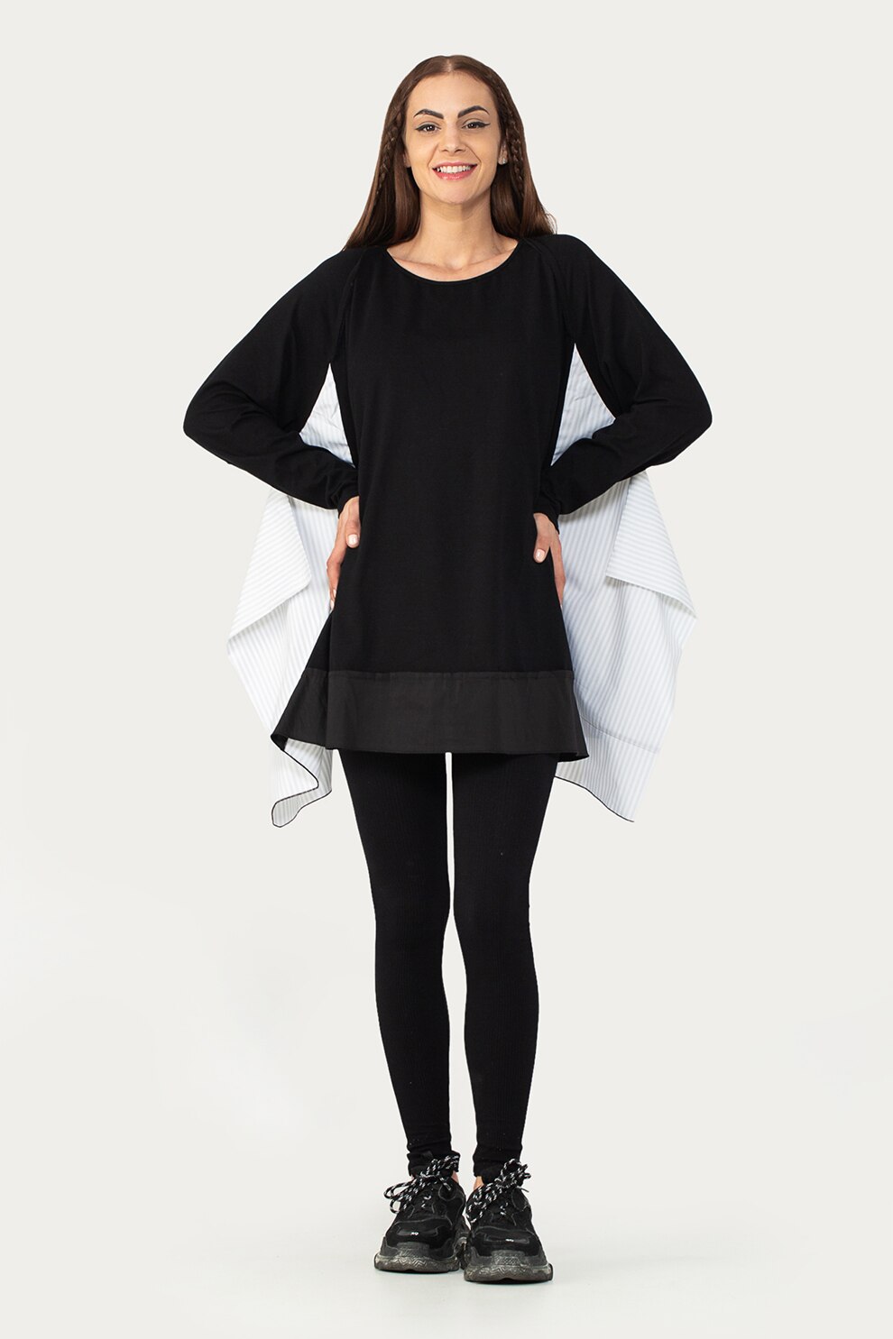 Antonia M, Bluza supradimensionata cu garnituri contrastante, Negru/Alb