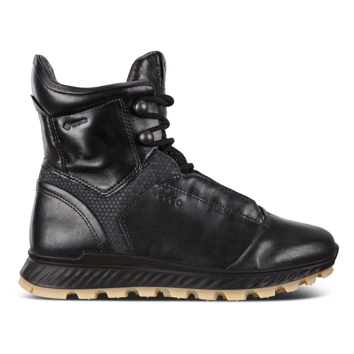 Ghete Dama Ecco Exostrike Capolona, piele naturala, siret, negru