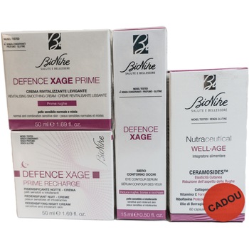 Set cadou BioNike Defence Xage Prime 25+: Crema revitalizanta, 50 ml + Crema de noapte redensificatoare, 50 ml + Crema-gel contur ochi, 15 ml + Nutraceutical Supliment alimentar cu ceramide, 60 capsule + Cutie cadou Set cadou BioNike Defence Xage Prime 25+: Crema revitalizanta, 50 ml + Crema de noapte redensificatoare, 50 ml + Crema-gel contur ochi, 15 ml + Nutraceutical Supliment alimentar cu ceramide, 60 capsule + Cutie cadou