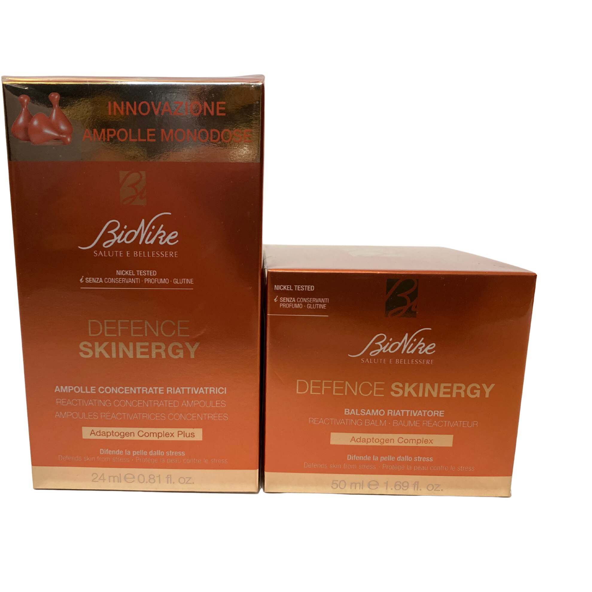 Set cadou BioNike Defence Skinergy 40+: Balsam de reactivare, 50 ml + Fiole concentrate de reactivare, 60 capsule + Cutie cadou