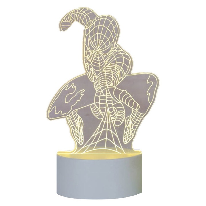 Lampa De Veghe 3D LED, Spiderman, 7 Culori, Lumina Ambientala, Alimentare USB cu Incarcator priza si/sau 3 baterii AA