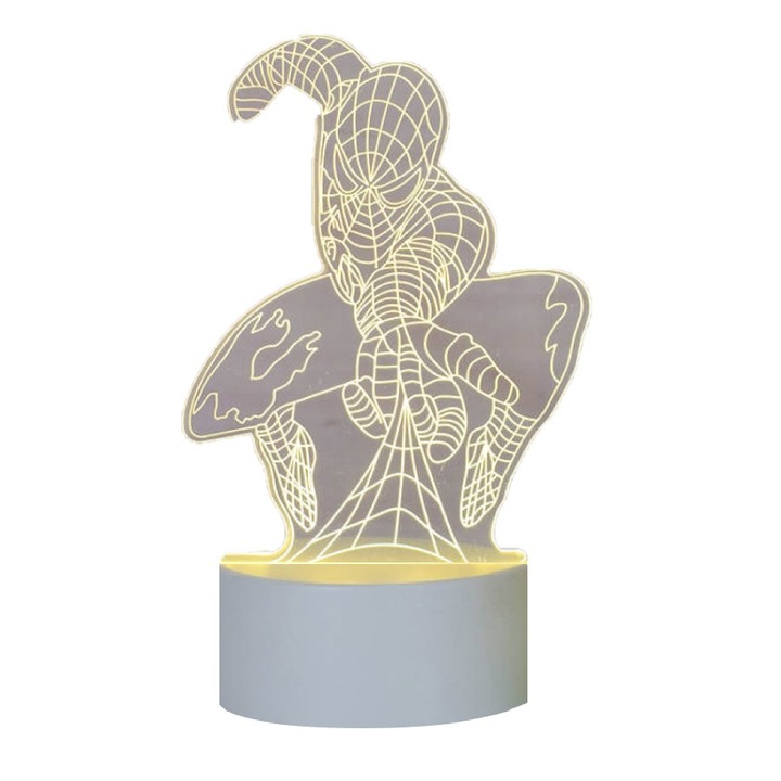 3D LED нощна лампа, Спайдърмен, 7 цвята, околна светлина, USB захранване със зарядно устройство и/или 3 AA батерии
