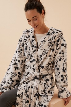 Marks & Spencer, Halat din fleece cu Mickey Mouse, Crem/Negru, M Marks & Spencer, Halat din fleece cu Mickey Mouse, Crem/Negru, M