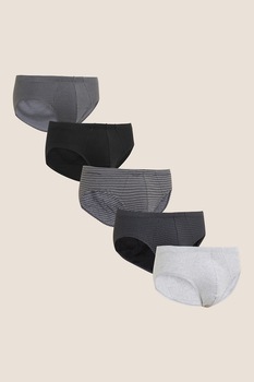 Marks & Spencer, Set de chiloti - 5 perechi, Negru/Alb/Gri Marks & Spencer, Set de chiloti - 5 perechi, Negru/Alb/Gri