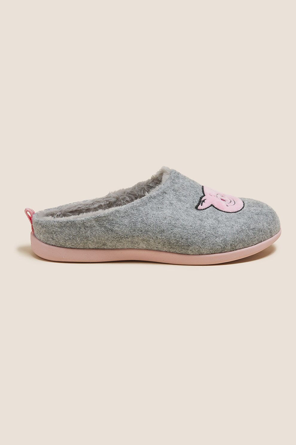 Marks & Spencer, Papuci cu captuseala de blana sintetica, Gri inchis melange/Roz