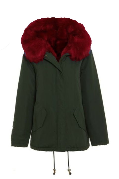 Geaca dama, JUP, Poliester, Rosu/Verde inchis, L