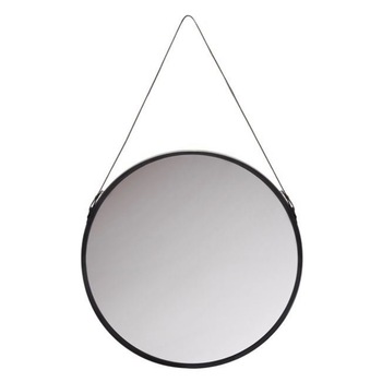 Oglinda rotunda suspendabila cu cadru metalic si curea de culoare neagra,stil industrial,50 cm Oglinda rotunda suspendabila cu cadru metalic si curea de culoare neagra,stil industrial,50 cm
