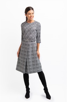 Couture de Marie, Rochie cu imprimeu si fronseuri Alfie, Gri inchis, S Couture de Marie, Rochie cu imprimeu si fronseuri Alfie, Gri inchis, S