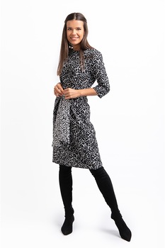 Couture de Marie, Rochie midi cu imprimeu si cordon in talie Gemma, Negru/Alb Couture de Marie, Rochie midi cu imprimeu si cordon in talie Gemma, Negru/Alb