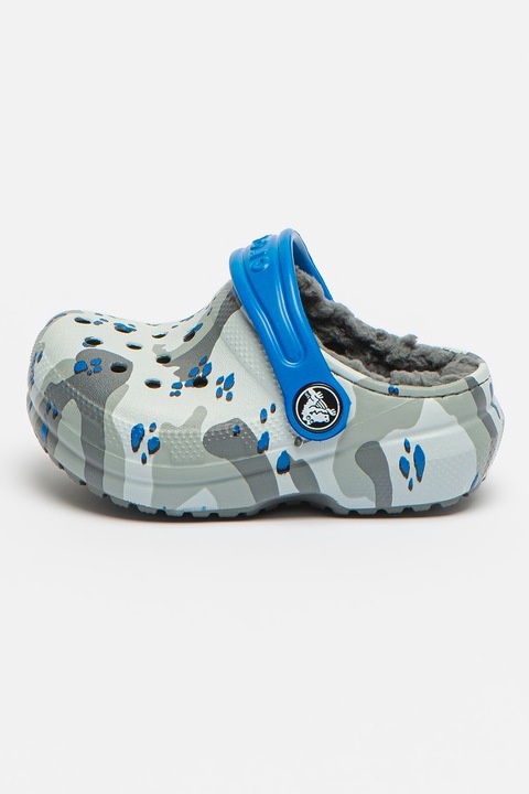 Crocs, Saboti slingback cu captuseala din material teddy Classic Line, Gri/Albastru