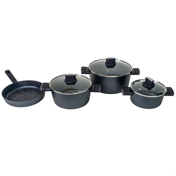 Set oale, 7 piese din aluminiu,compus din 3 oale cu manere ,1 Tigaie, 3 capace sticla termorezistent / Z-LINE 0959 Set oale, 7 piese din aluminiu,compus din 3 oale cu manere ,1 Tigaie, 3 capace sticla termorezistent / Z-LINE 0959