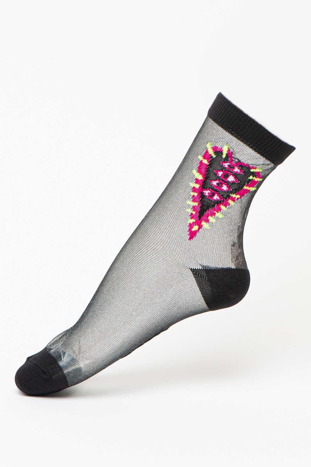 Diesel, Set de sosete transparente cu model brodat, Negru/Gri