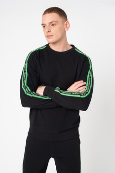 Diesel, Bluza sport de casa cu benzi cu logo Willy, Negru/Verde electric Diesel, Bluza sport de casa cu benzi cu logo Willy, Negru/Verde electric