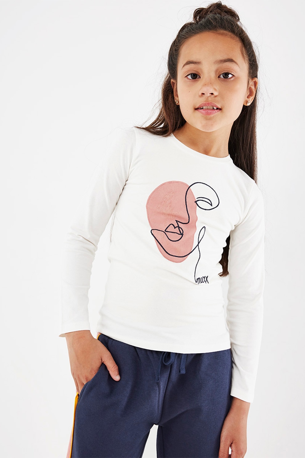 Mexx, Bluza din amestec de bumbac organic cu imprimeu grafic, Alb