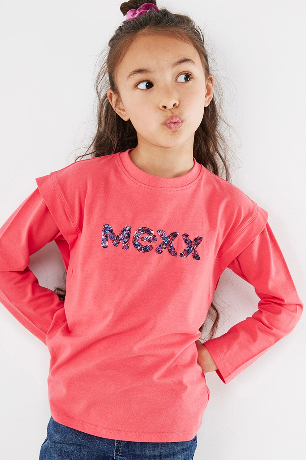 Mexx, Bluza din amestec de bumbac organic cu aplicatie logo, Corai