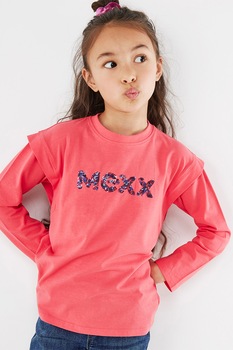 Mexx, Bluza din amestec de bumbac organic cu aplicatie logo, Corai Mexx, Bluza din amestec de bumbac organic cu aplicatie logo, Corai
