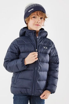 Mexx, Geaca cu vatelina, gluga si model matlasat, Albastru inchis Mexx, Geaca cu vatelina, gluga si model matlasat, Albastru inchis